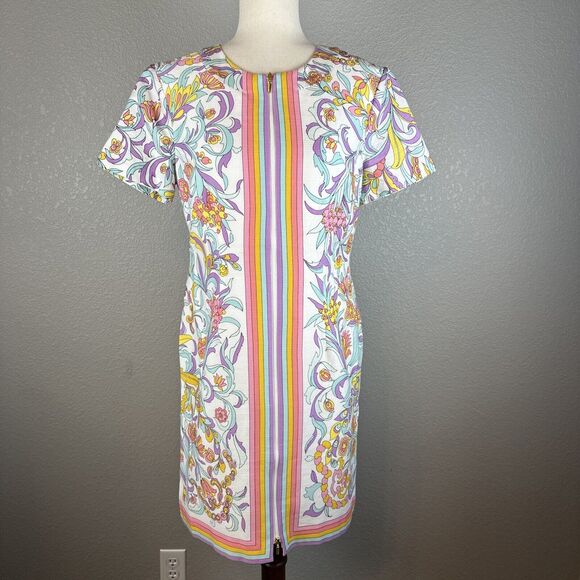 Trina Turk Womens Arboretum Mini Shift Dress Size 6 Mod Retro Floral 2 Way Zip - Picture 1 of 9